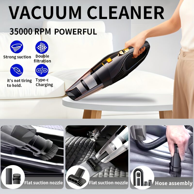 Car Vacuum Cleaner, Handheld Vacuum Cleaner with 6000PA Super Strong Suction, 1800mAh Large Capacity, Low Noise, with Five Matching Accessories for Car Interior Care, Home And Pet Cleaning, Car Accessories for Women Color Girly Car Stuff Gift