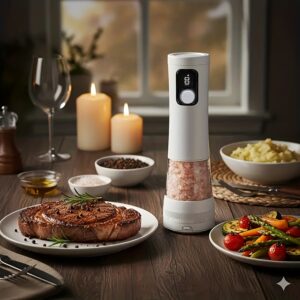 1pcu002F2pcs Automatic Electric Pepper & Salt Grinder - LED Display Stainless Steel Mill, External Coarseness Adjustment, Rechargeable Electric Pepper Mill, Upgraded Larger Capacity, One-Hand Operation, Perfect Gift for Home & Kitchen, Durable Kitchen Tool, Kitchen Grinder, Sleek Design, Highquality Build, Cooking Enthusiasts, Modern Kitchenware, Sturdy Construction, Cooking Hobbyists, Salt And Pepper Setu002Fmill, Kitchen Accessory