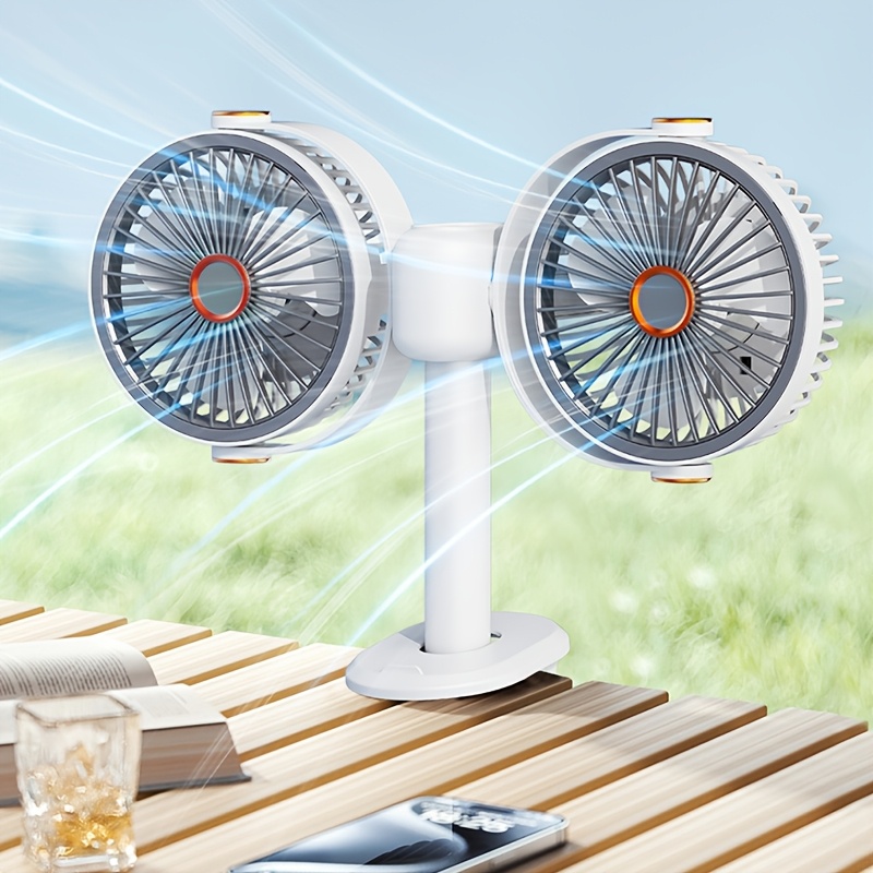 2026 Multifunctional 3-in-1 Clipu002FWall-Mountedu002FStand Circulating Fan, New Desktop Double-Headed Fan, Car Fan, USB Rechargeable Personal Fan with 5 Strong Wind, Quiet Cooling Fan for Home, Office, Bedroom, Camping, Hiking, Car