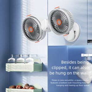 2026 Multifunctional 3-in-1 Clipu002FWall-Mountedu002FStand Circulating Fan, New Desktop Double-Headed Fan, Car Fan, USB Rechargeable Personal Fan with 5 Strong Wind, Quiet Cooling Fan for Home, Office, Bedroom, Camping, Hiking, Car