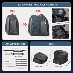 Rhinowalk 23L-35L Expandable Tail Bag: Hard Shell Waterproof Motorcycle Trunk & Backpack