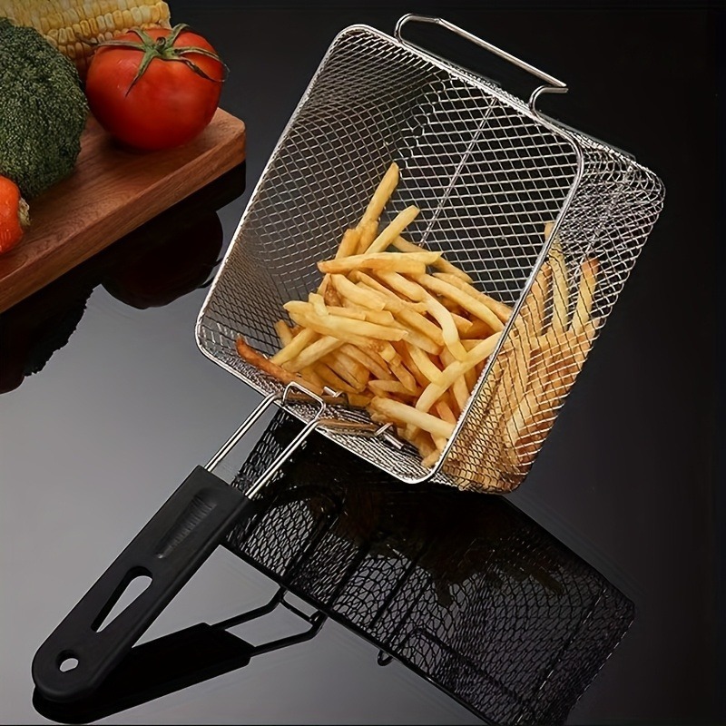 Foldable Stainless Steel Fry Basket: Multi-Use Heat-Resistant Strainer & Chef Tool