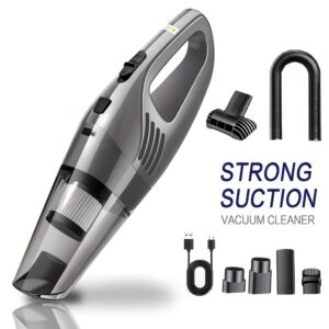 Car Vacuum Cleaner, Handheld Vacuum Cleaner with 6000PA Super Strong Suction, 1800mAh Large Capacity, Low Noise, with Five Matching Accessories for Car Interior Care, Home And Pet Cleaning, Car Accessories for Women Color Girly Car Stuff Gift