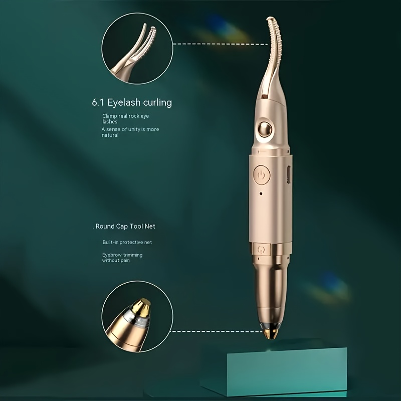 Stylish 2-In-1 Heated Eyelash Curler And Electric Eyebrow Trimmer - Quick Curl, Accurate Trim, Soft Heat, Dual-Function Beauty for Easy Grooming