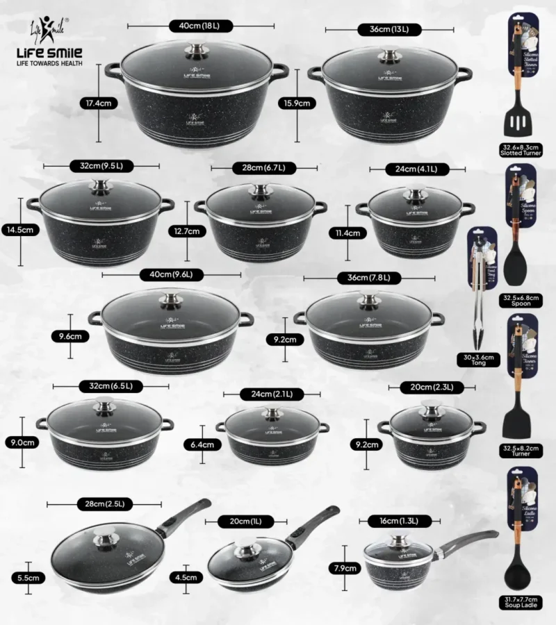 31 Pcs Non Stick Granite Kitchen Cooking Set with Tools