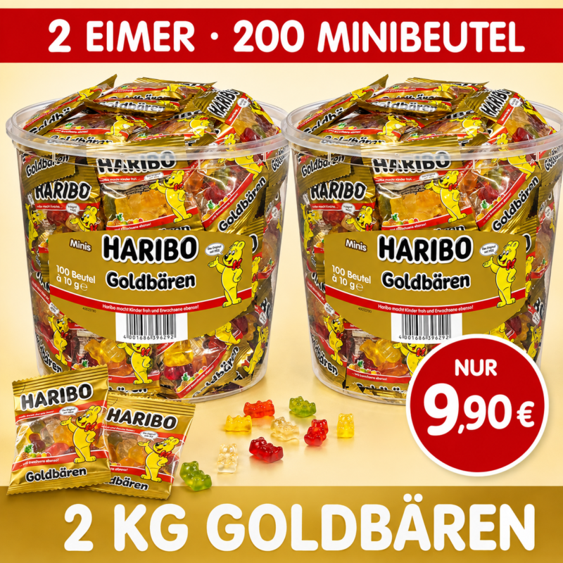HARIBO Goldbären Minis – 100 Minibeutel Vorteilseimer