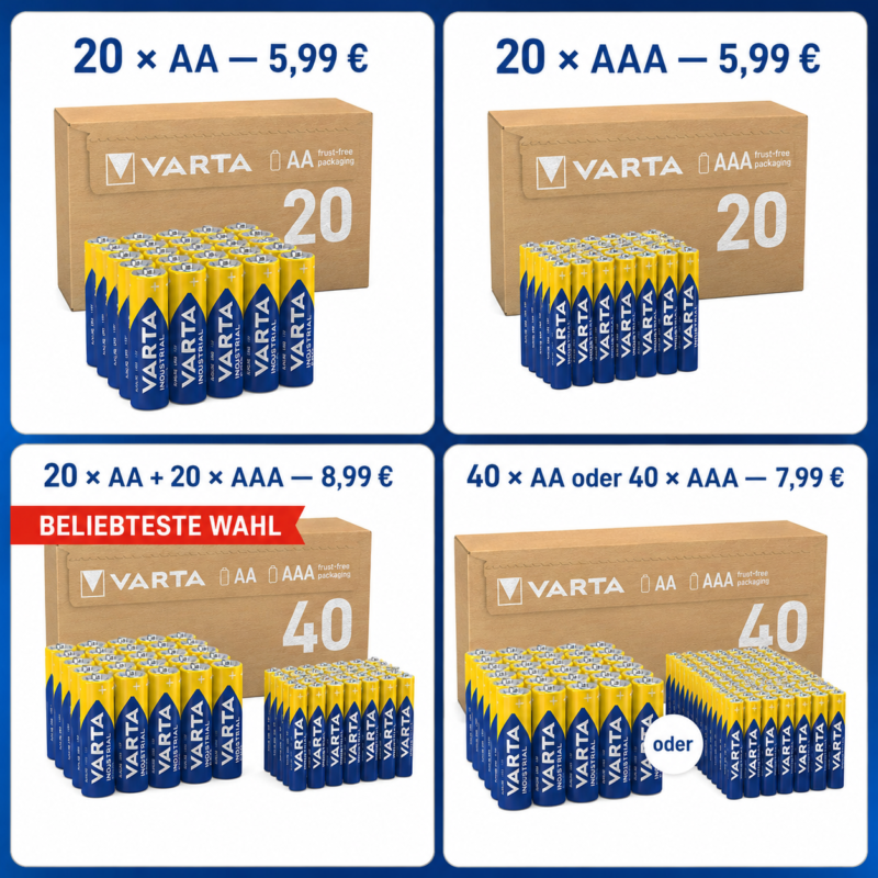 VARTA Industrial Pro AA & AAA Alkaline-Batterien – Vorratspack