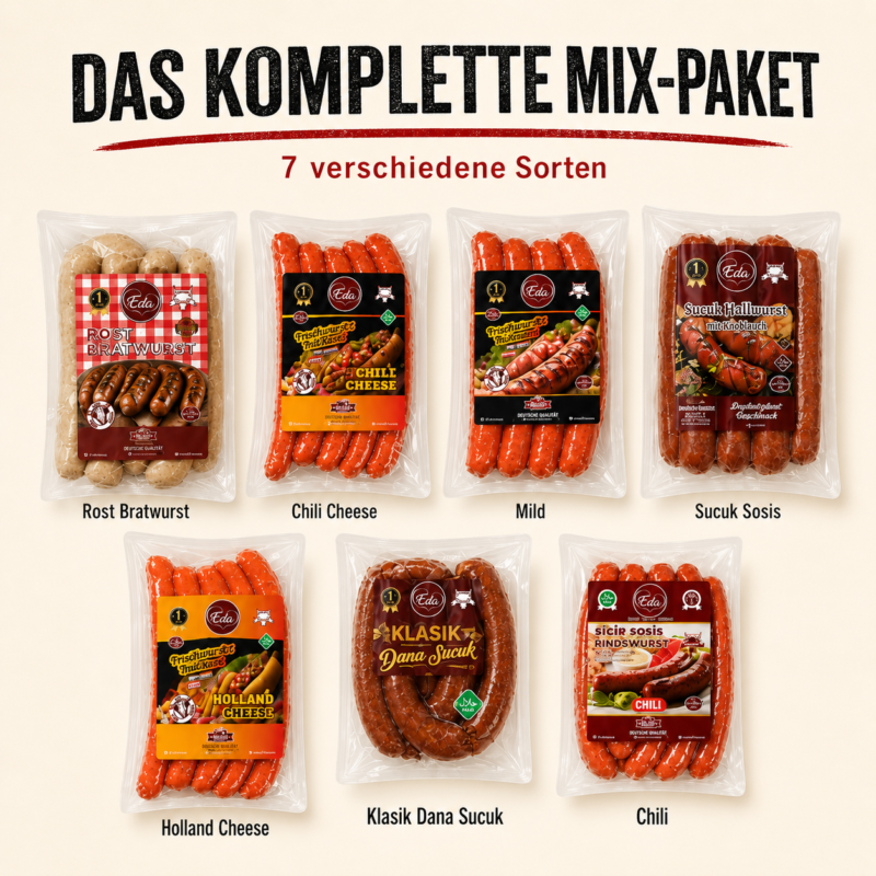 7er Wurst Mix-Paket – Rostbratwurst, Sucuk & Käse-Sorten