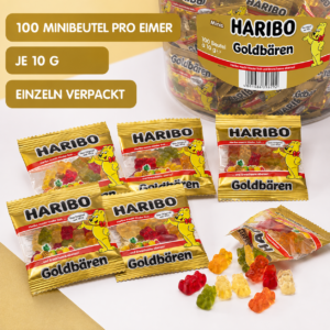 HARIBO Goldbären Minis – 100 Minibeutel Vorteilseimer