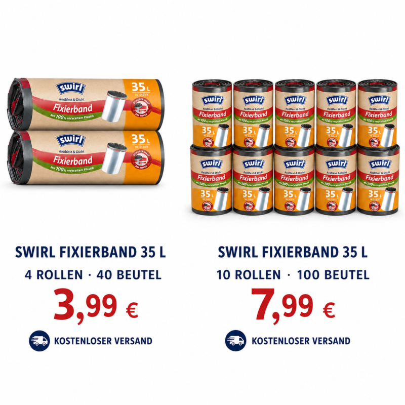 Swirl Fixierband-Müllbeutel 35L – 40/100 Beutel, reißfest & dicht