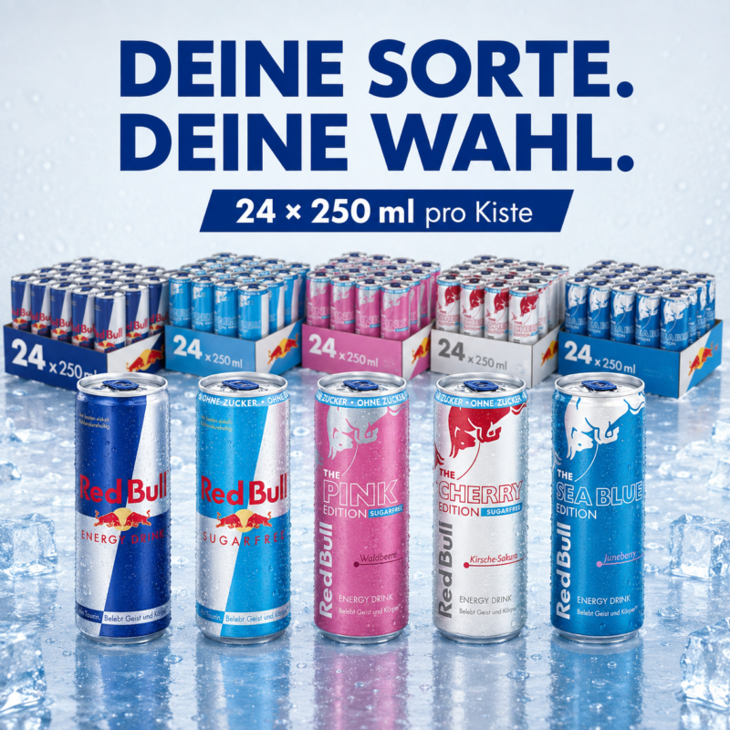 Red Bull Energy Drink – 24 × 250 ml Kiste, verschiedene Sorten