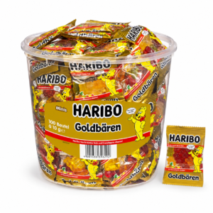 HARIBO Goldbären Minis – 100 Minibeutel Vorteilseimer