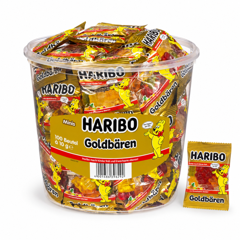HARIBO Goldbären Minis – 100 Minibeutel Vorteilseimer