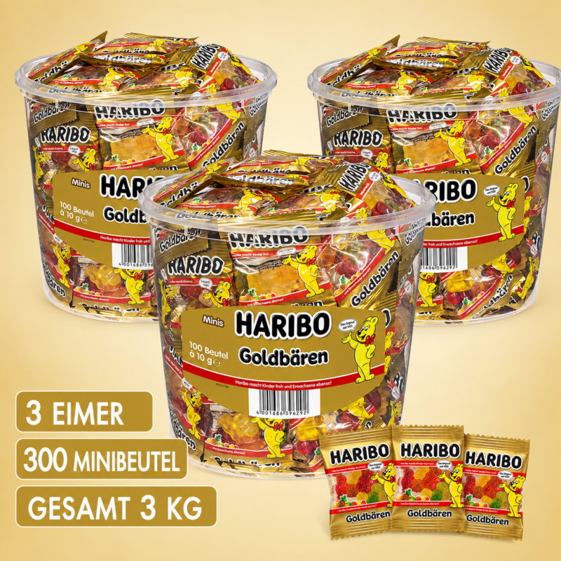 HARIBO Goldbären Minis – 100 Minibeutel Vorteilseimer