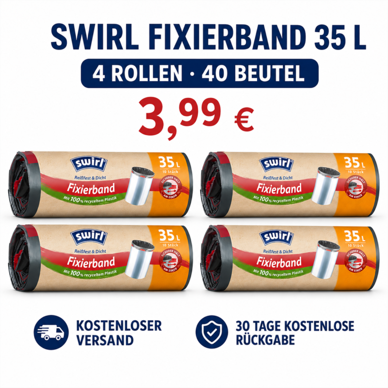 Swirl Fixierband-Müllbeutel 35L – 40/100 Beutel, reißfest & dicht