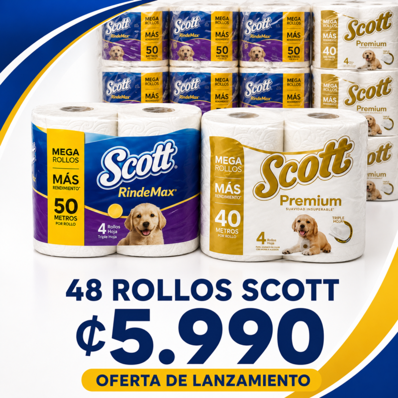Papel Higiénico Scott – Combo de 48 Rollos | RindeMax o Premium