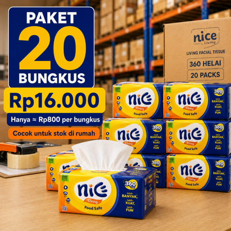 Tisu Wajah Nice 360 Lembar 2ply - Lembut, Kuat, dan Daya Serap Tinggi TISSUE NICE PROMO!!