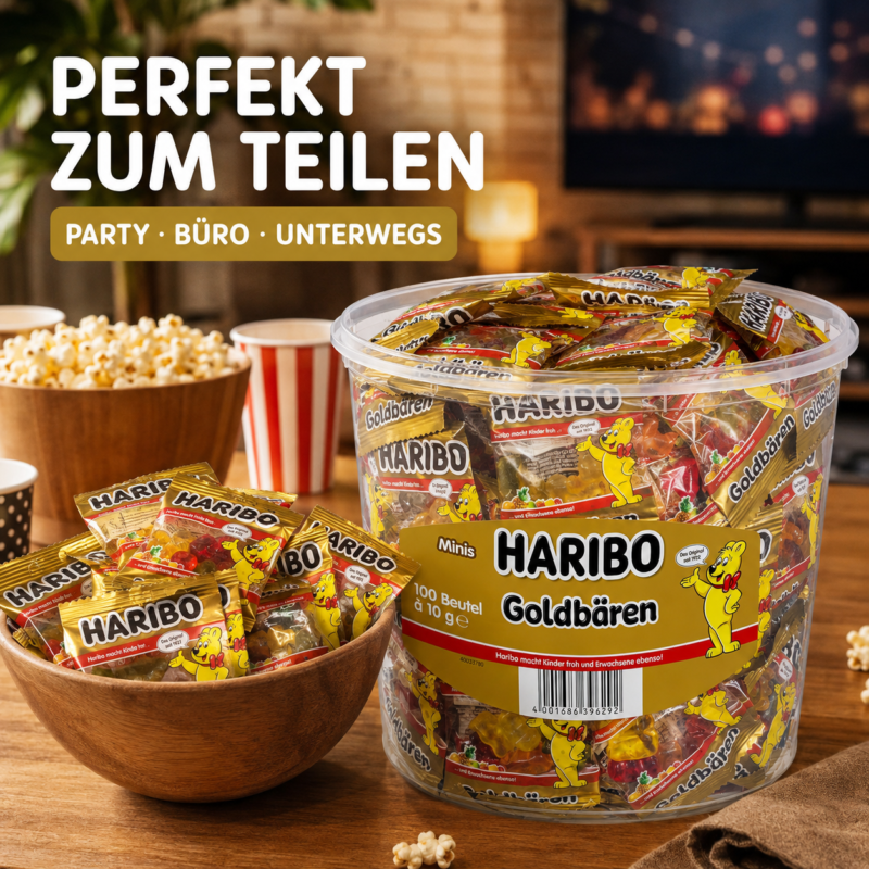 HARIBO Goldbären Minis – 100 Minibeutel Vorteilseimer